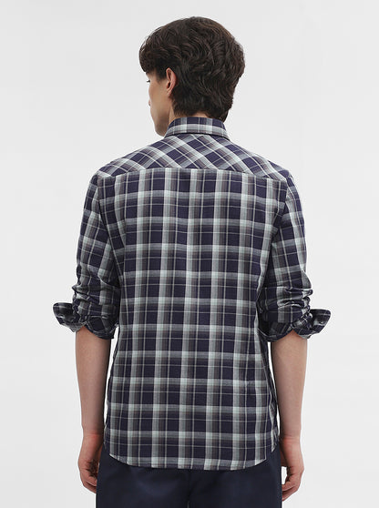 Blue Checked Tailored Fit Semi Casual Shirt | JadeBlue