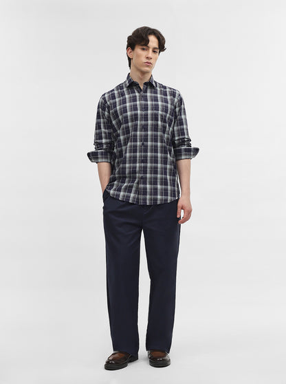 Blue Checked Tailored Fit Semi Casual Shirt | JadeBlue
