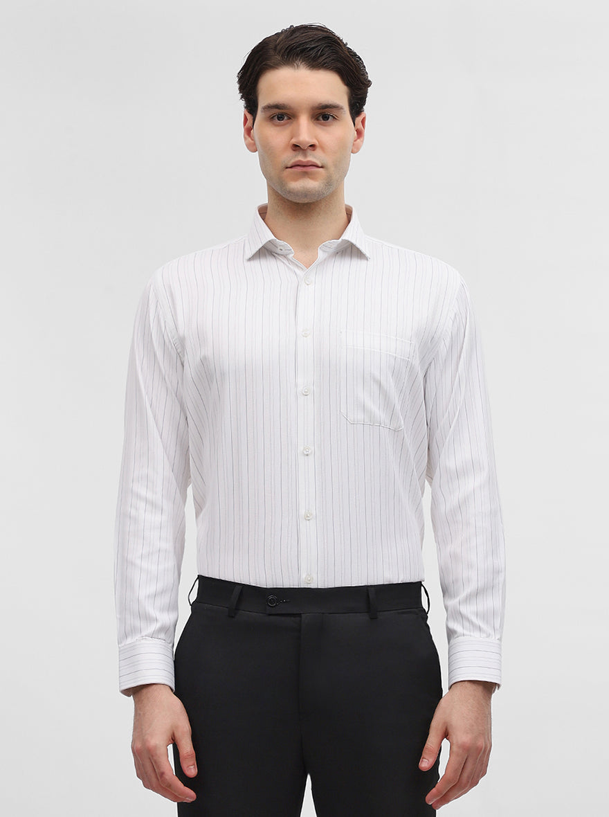 White & Grey Striped Regular Fit Formal Shirt | Greenfibre