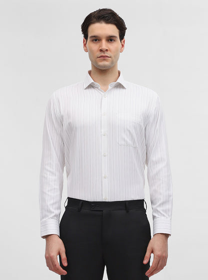 White & Grey Striped Regular Fit Formal Shirt | Greenfibre