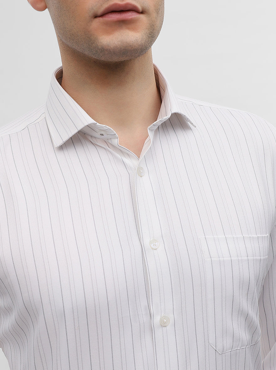 White & Grey Striped Regular Fit Formal Shirt | Greenfibre