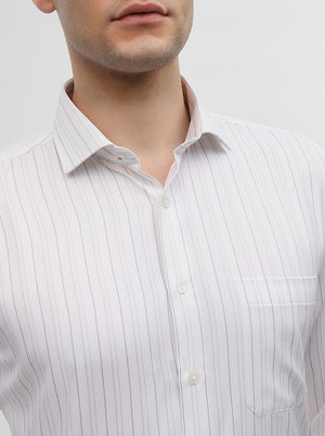 White & Grey Striped Regular Fit Formal Shirt | Greenfibre