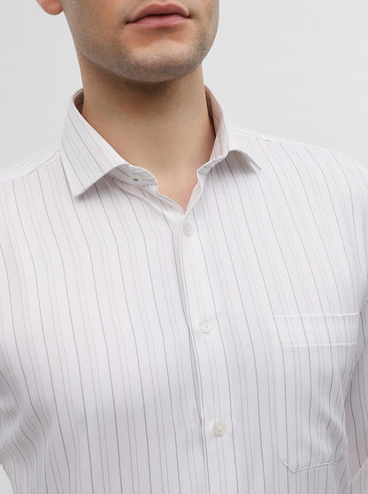 White & Grey Striped Regular Fit Formal Shirt | Greenfibre