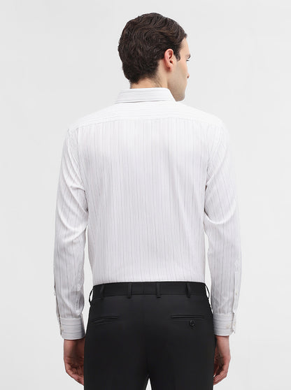 White & Grey Striped Regular Fit Formal Shirt | Greenfibre