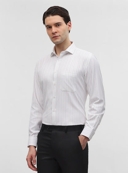 White & Grey Striped Regular Fit Formal Shirt | Greenfibre