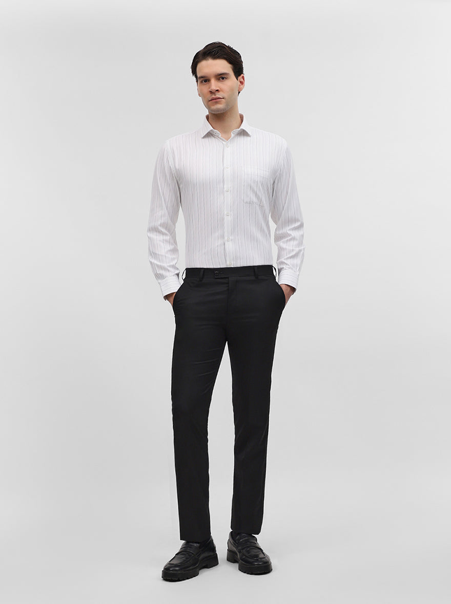 White & Grey Striped Regular Fit Formal Shirt | Greenfibre