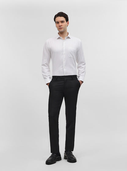 White & Grey Striped Regular Fit Formal Shirt | Greenfibre