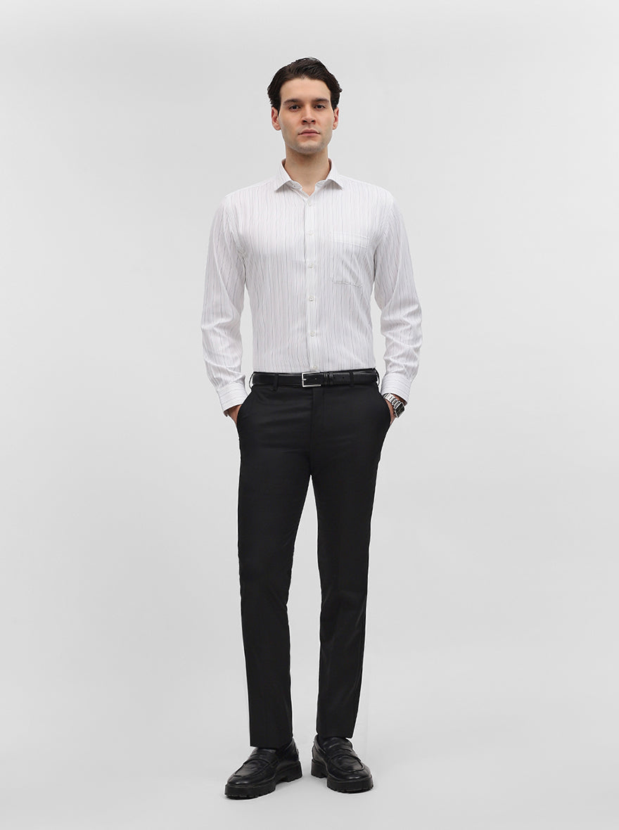 White & Grey Striped Regular Fit Formal Shirt | Greenfibre