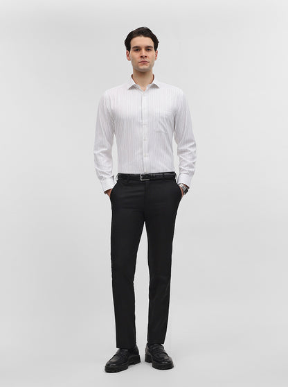 White & Grey Striped Regular Fit Formal Shirt | Greenfibre