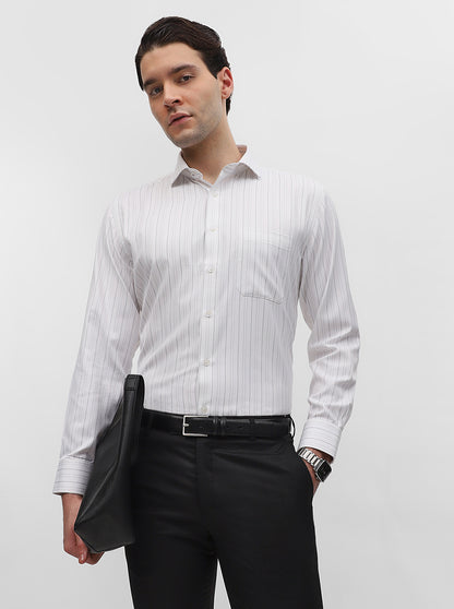 White & Grey Striped Regular Fit Formal Shirt | Greenfibre