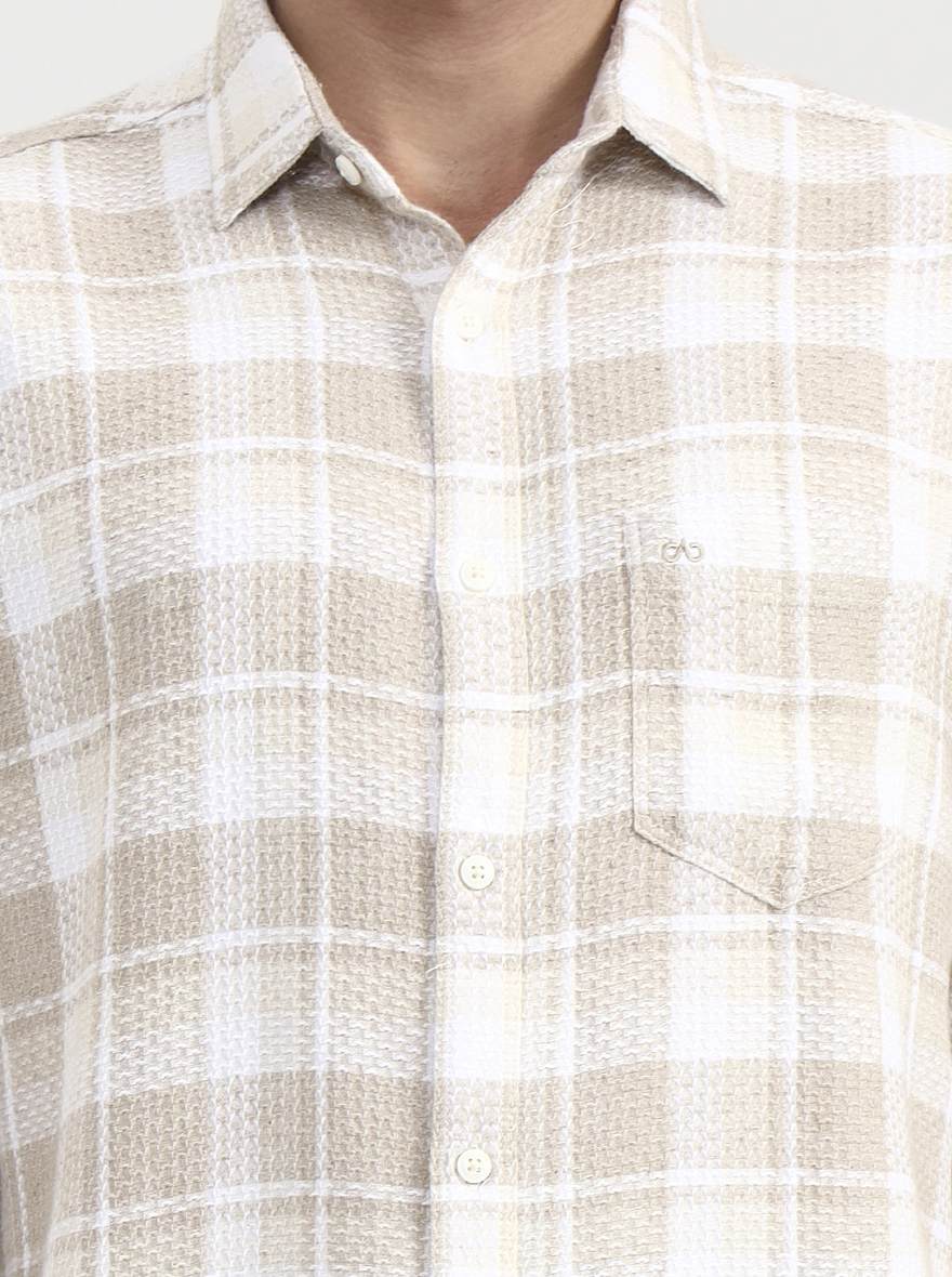 Beige Checked Slim Fit Casual Shirt | JadeBlue