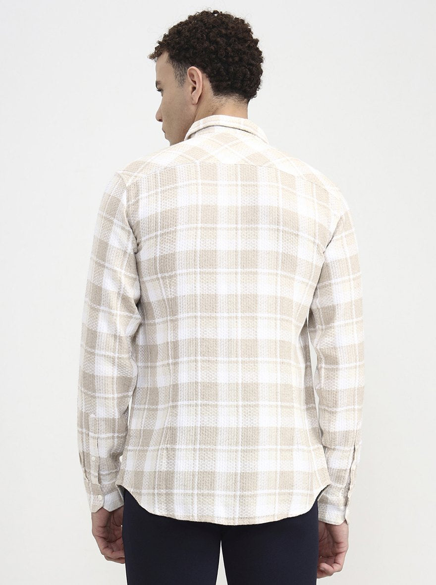 Beige Checked Slim Fit Casual Shirt | JadeBlue
