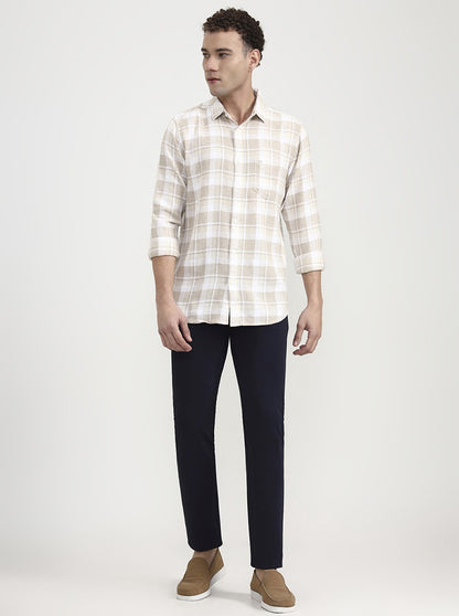 Beige Checked Slim Fit Casual Shirt | JadeBlue