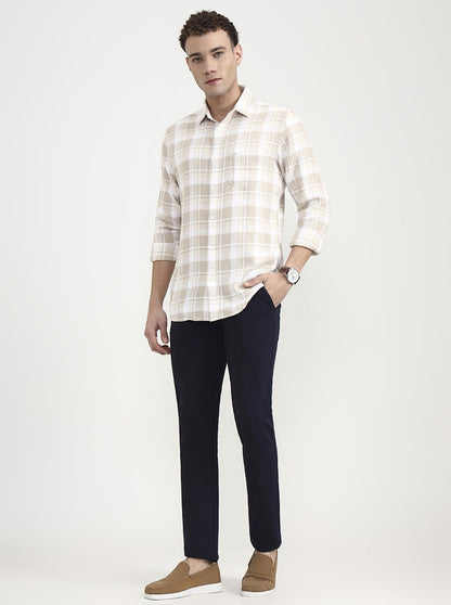 Beige Checked Slim Fit Casual Shirt | JadeBlue