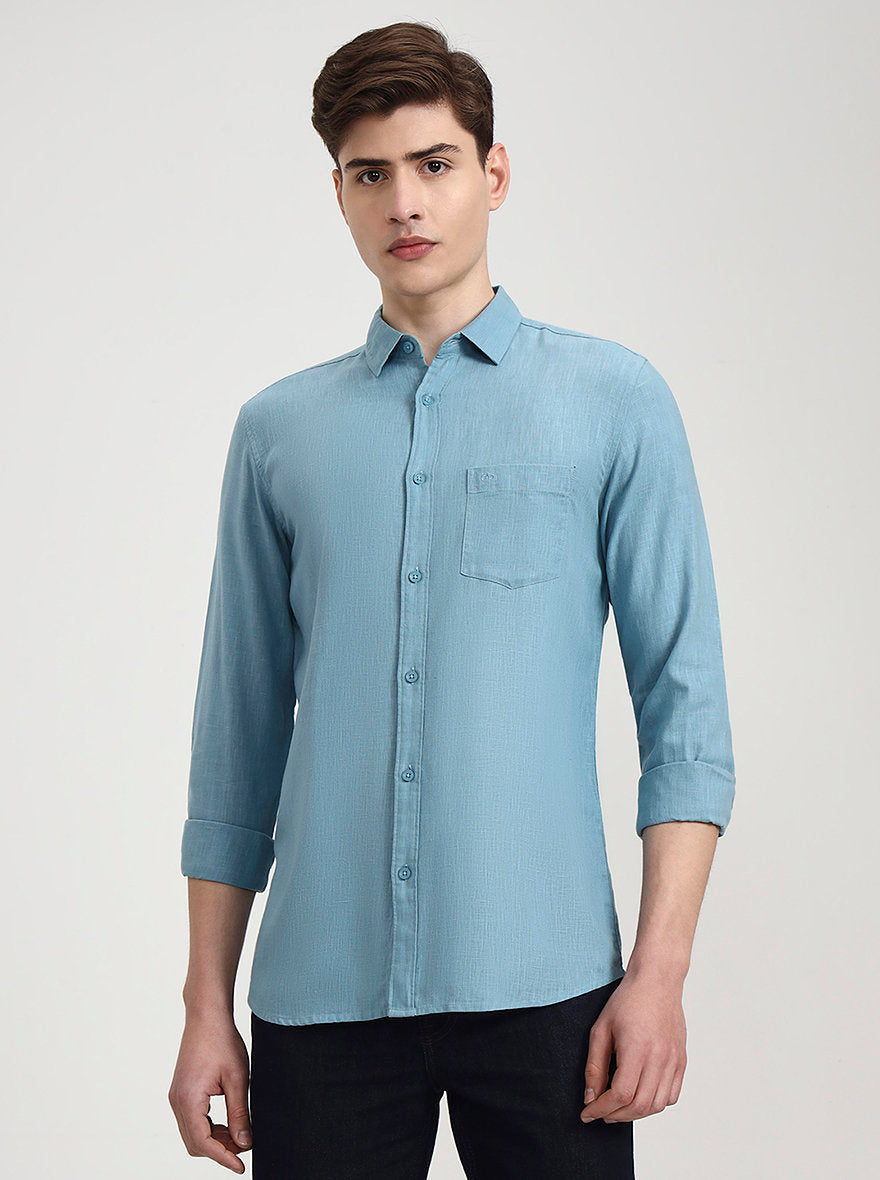 Teal Solid Slim Fit Casual Shirt | JadeBlue