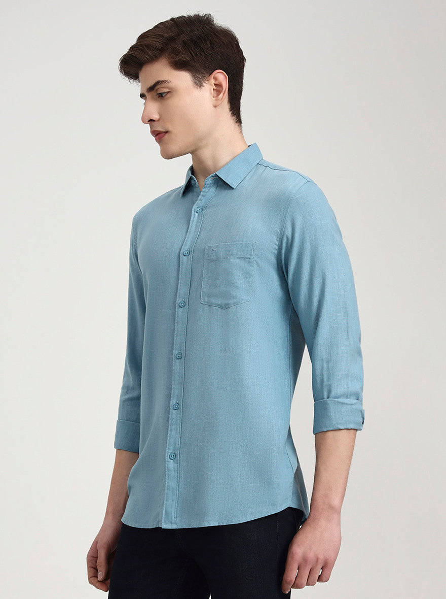 Teal Solid Slim Fit Casual Shirt | JadeBlue