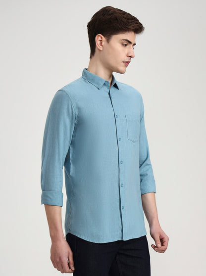 Teal Solid Slim Fit Casual Shirt | JadeBlue