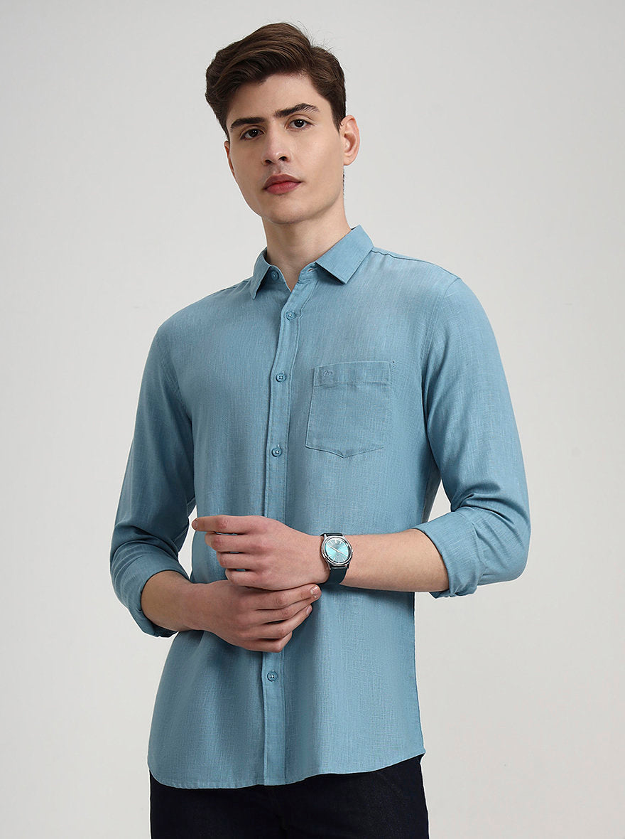 Teal Solid Slim Fit Casual Shirt | JadeBlue