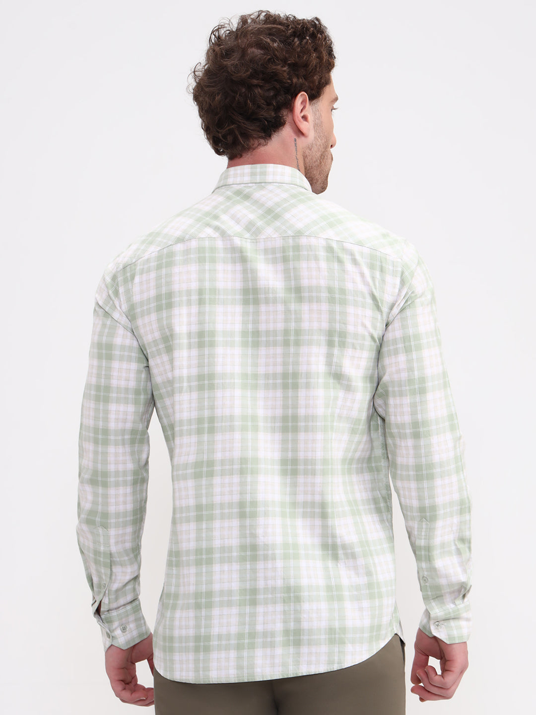 Green Checked Tailored Fit Semi Casual Shirt | JadeBlue