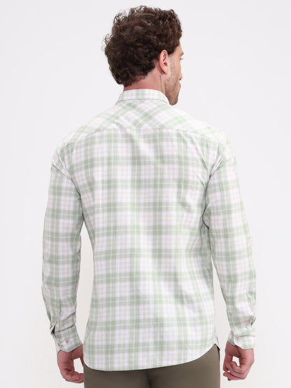 Green Checked Tailored Fit Semi Casual Shirt | JadeBlue