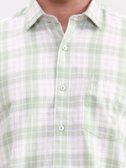 Green Checked Tailored Fit Semi Casual Shirt | JadeBlue