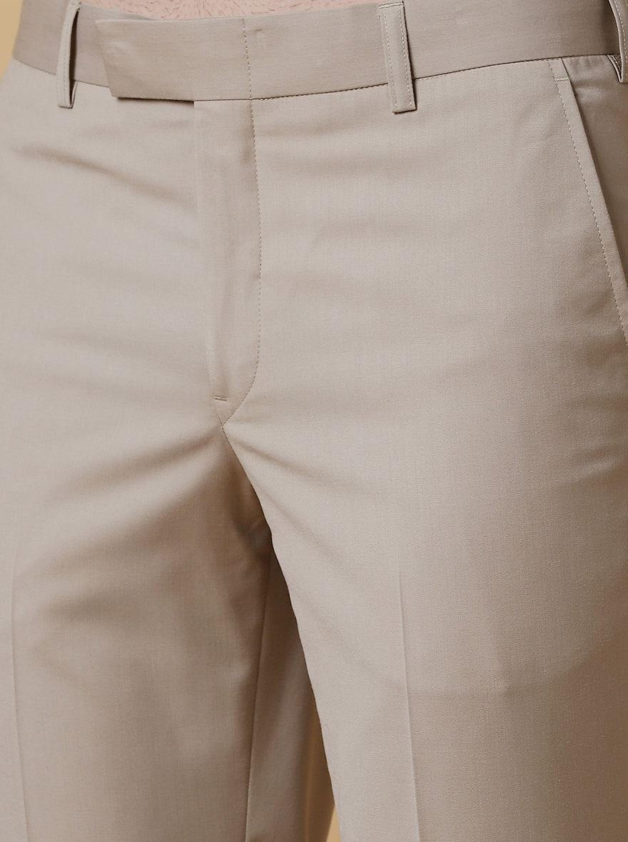 Beige Solid Slim Fit Formal Trouser | Metal