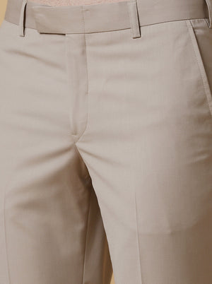Beige Solid Slim Fit Formal Trouser | Metal