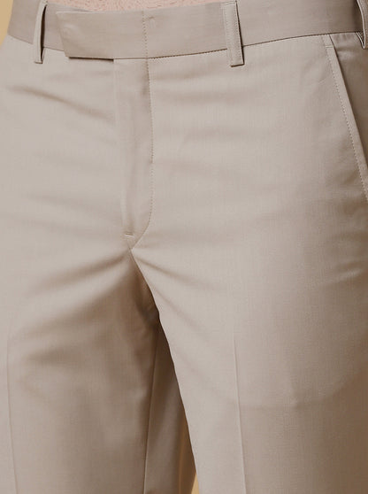 Beige Solid Slim Fit Formal Trouser | Metal