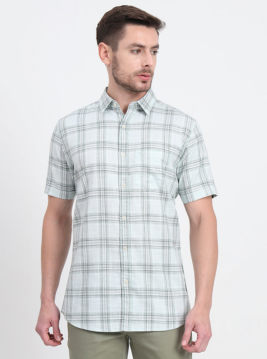 Chetawade Green Checked Slim Fit Casual Shirt | JadeBlue