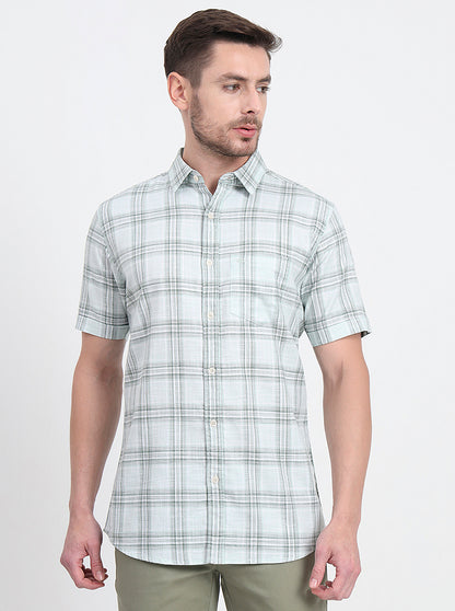 Chetawade Green Checked Slim Fit Casual Shirt | JadeBlue