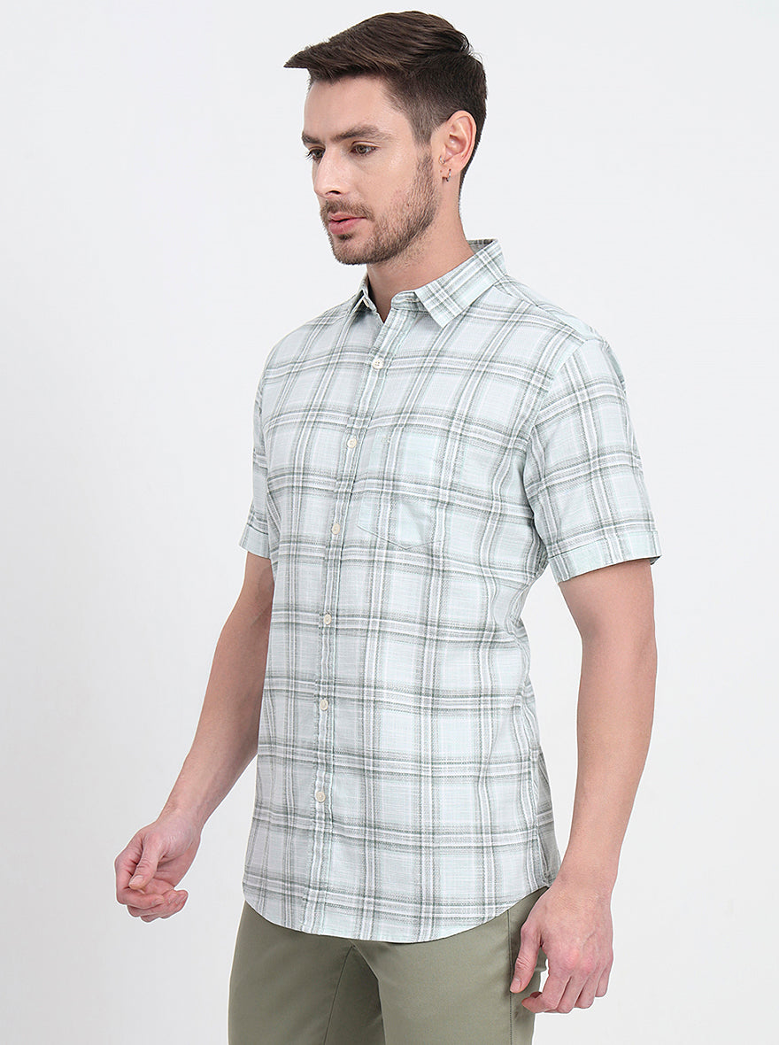 Chetawade Green Checked Slim Fit Casual Shirt | JadeBlue