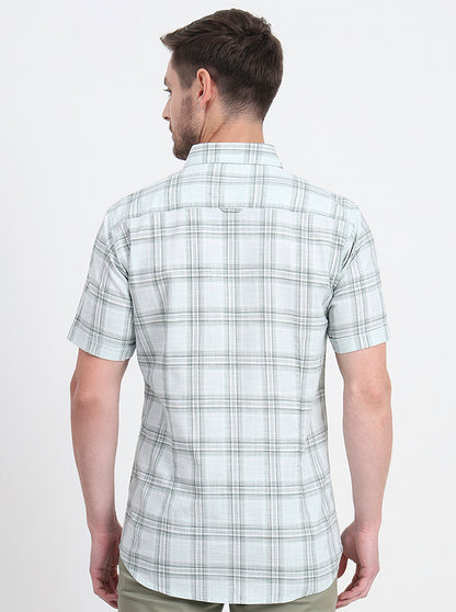 Chetawade Green Checked Slim Fit Casual Shirt | JadeBlue