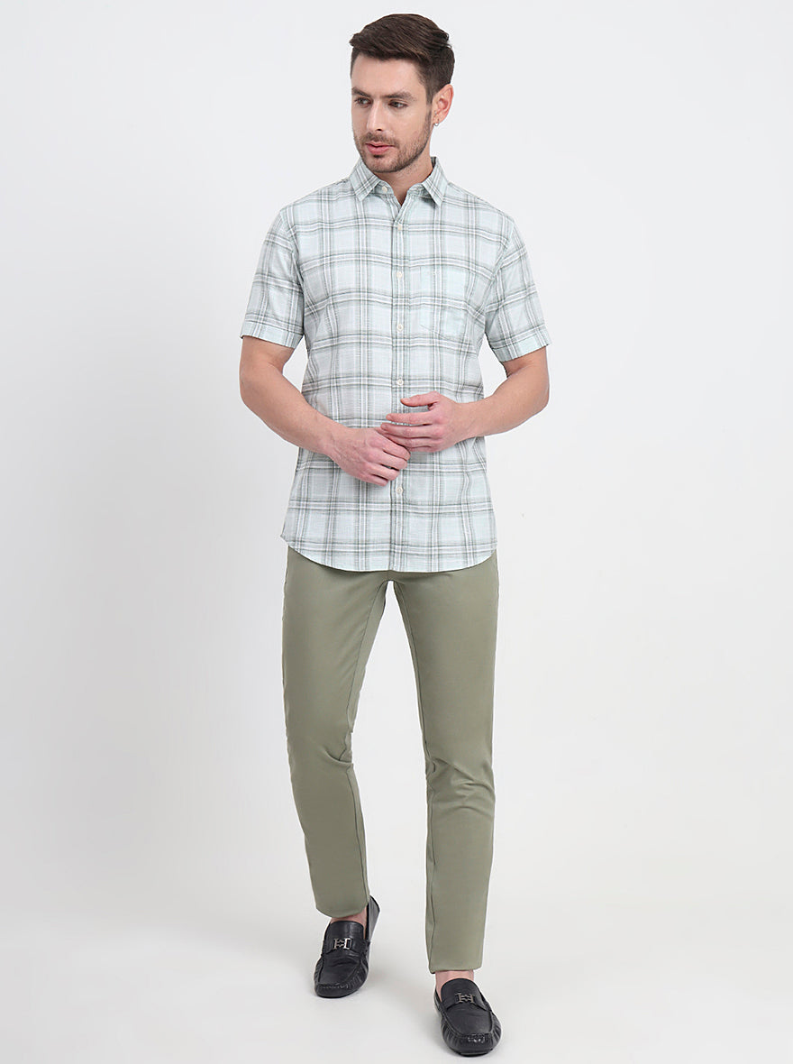 Chetawade Green Checked Slim Fit Casual Shirt | JadeBlue