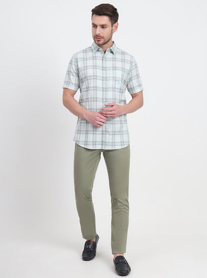 Chetawade Green Checked Slim Fit Casual Shirt | JadeBlue