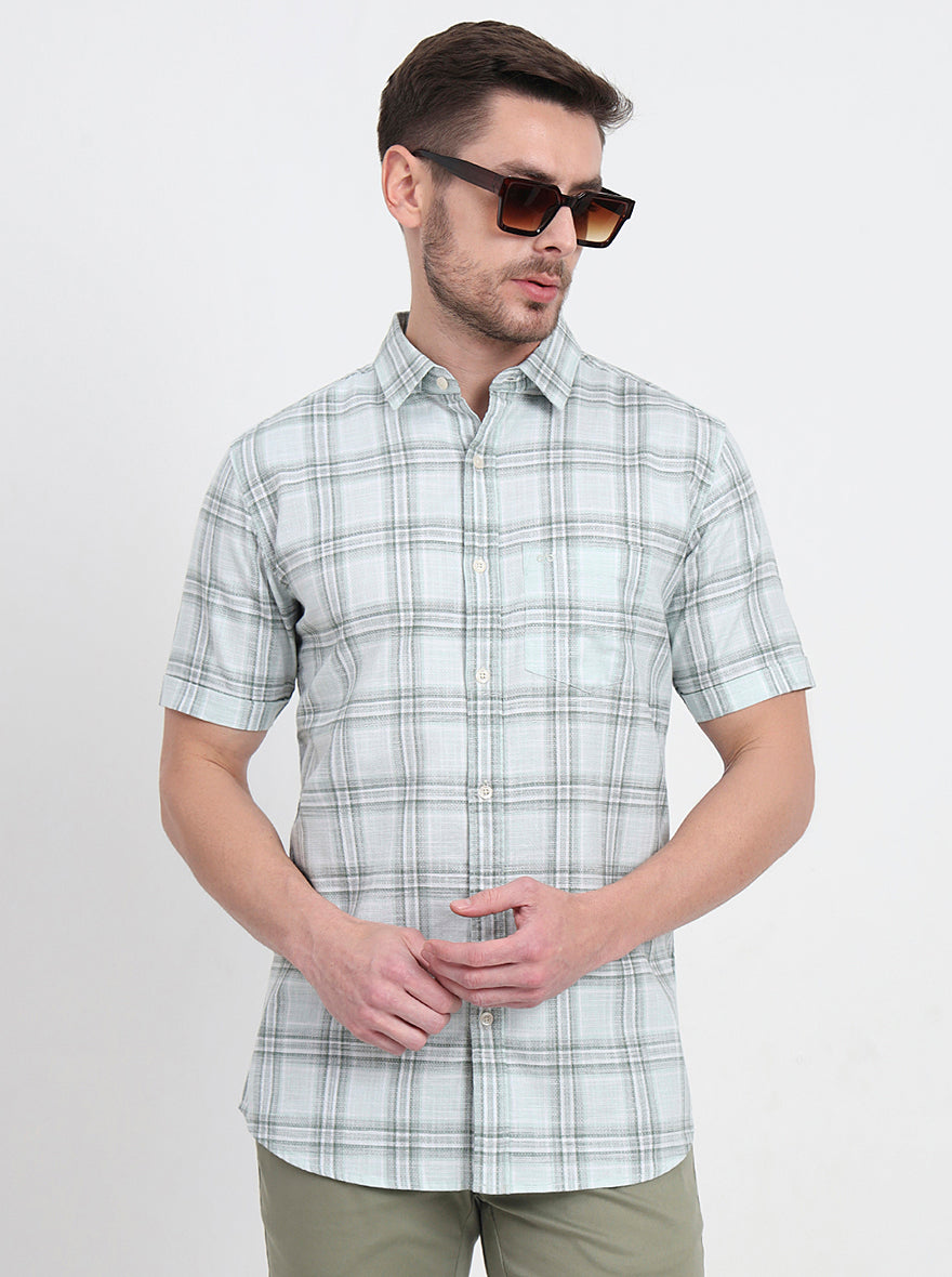Chetawade Green Checked Slim Fit Casual Shirt | JadeBlue
