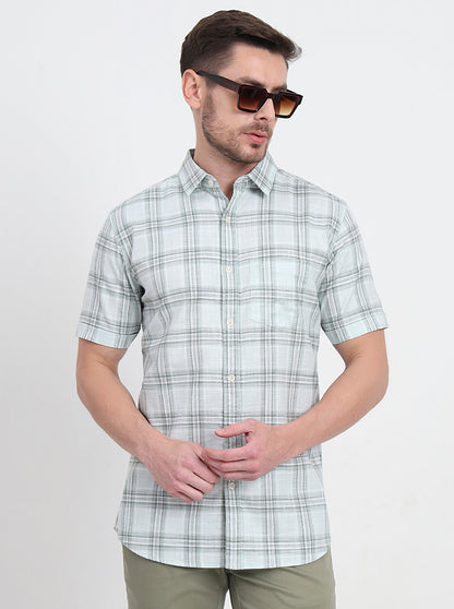 Chetawade Green Checked Slim Fit Casual Shirt | JadeBlue