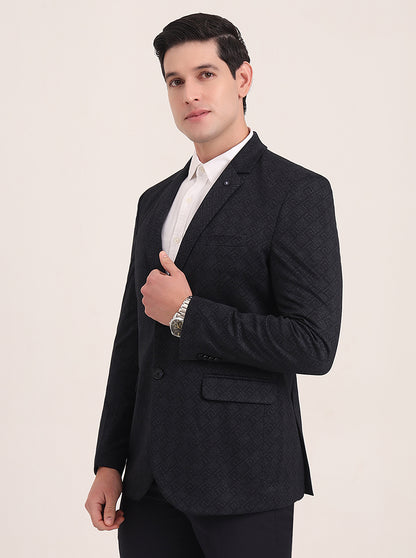 Navy Blue Solid Regular Fit Blazer | JB Studio