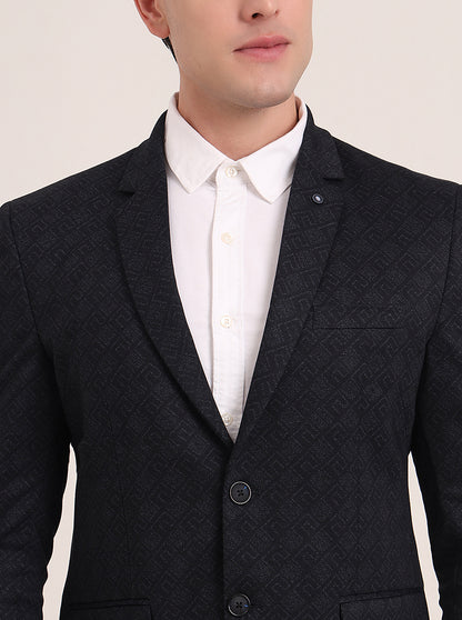 Navy Blue Solid Regular Fit Blazer | JB Studio
