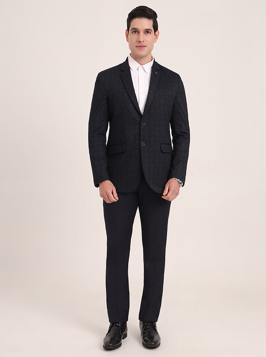 Navy Blue Solid Regular Fit Blazer | JB Studio