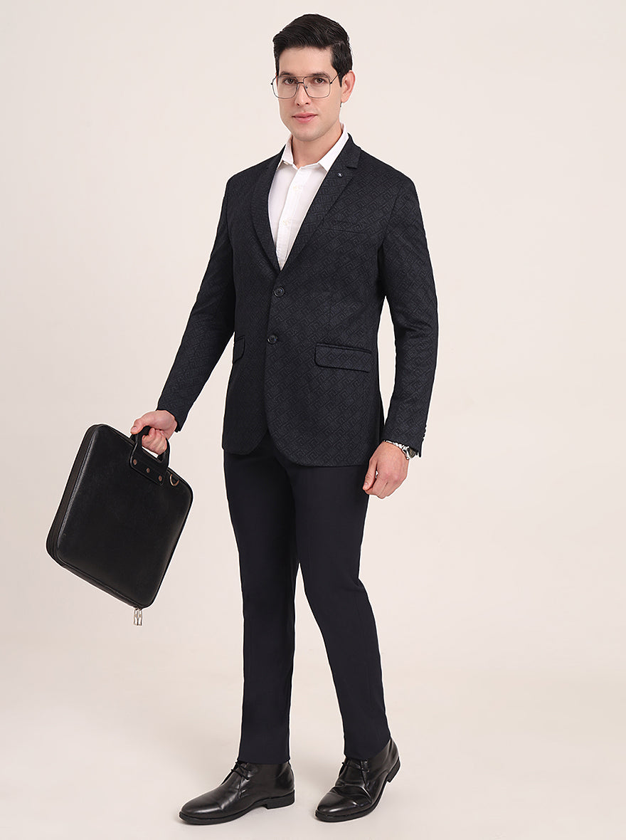 Navy Blue Solid Regular Fit Blazer | JB Studio
