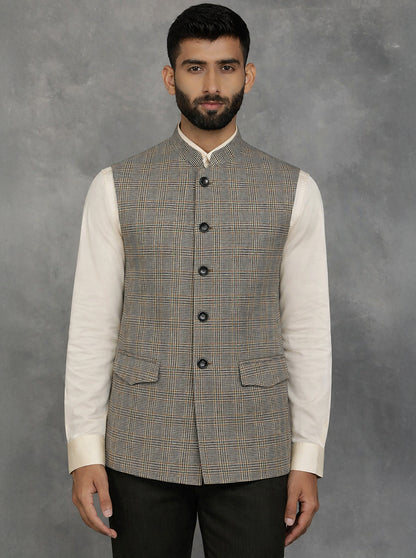 Black & Brown Checked Regular Fit Modi Jacket | JadeBlue