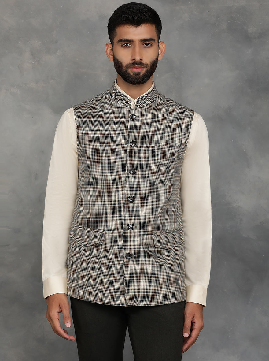 JadeBlue Black Brown Poly Viscose Checked Modi Jacket Regular Fit Perfect for Every Occasion