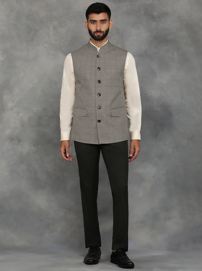 Black & Brown Checked Regular Fit Modi Jacket | JadeBlue
