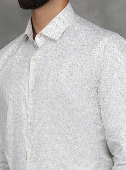 Light Green Printed Slim Fit Formal Shirt | GreenFibre