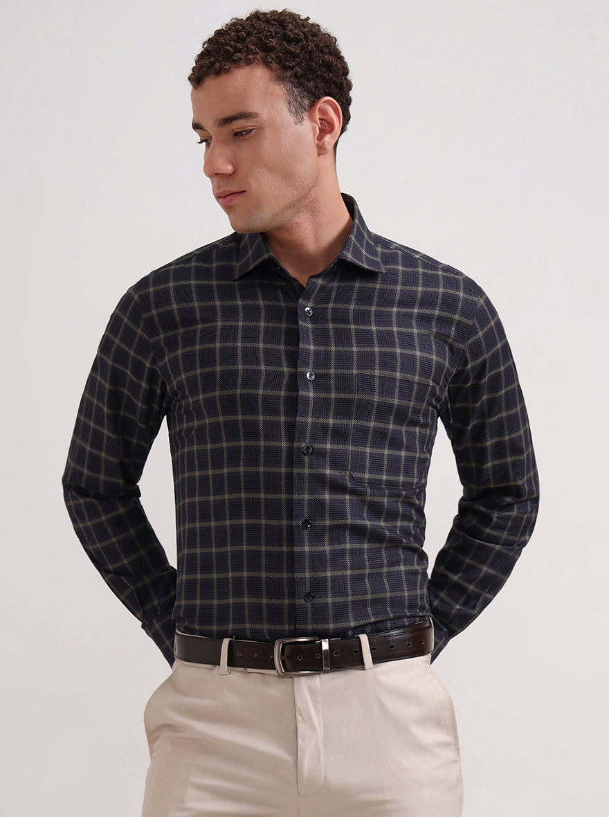 Green Checked Slim Fit Formal Shirt | Metal