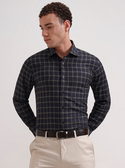 Green Checked Slim Fit Formal Shirt | Metal