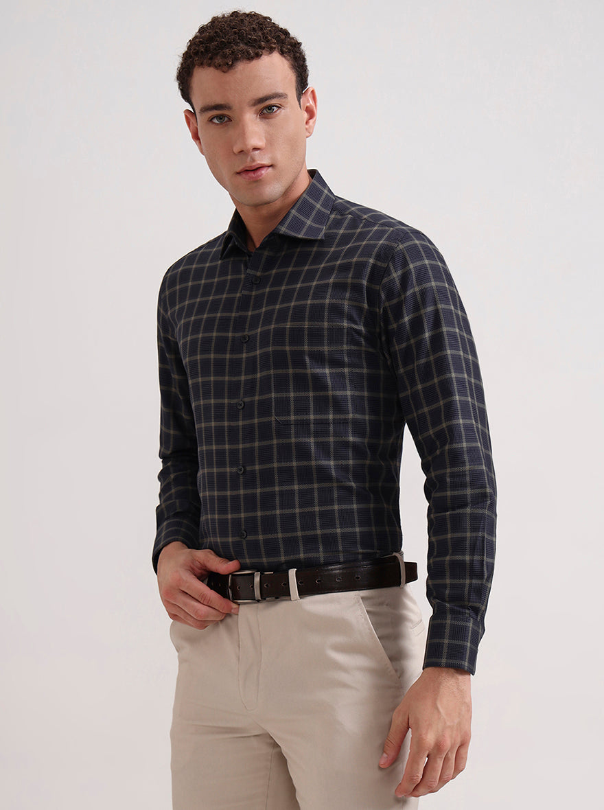Green Checked Slim Fit Formal Shirt | Metal