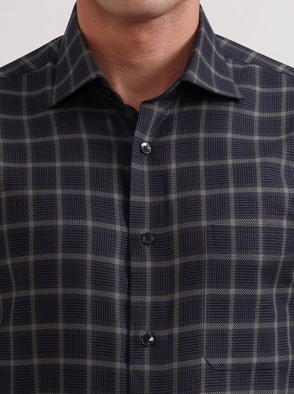 Green Checked Slim Fit Formal Shirt | Metal