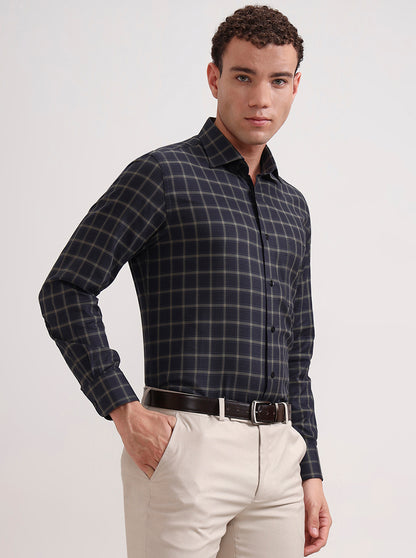 Green Checked Slim Fit Formal Shirt | Metal