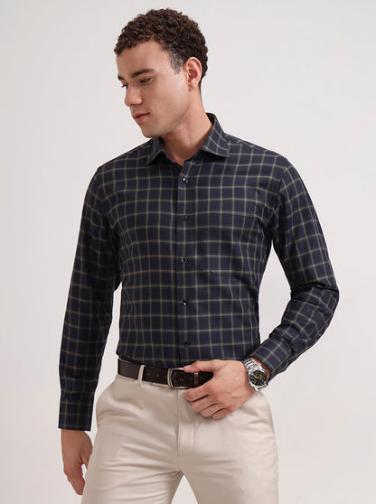 Green Checked Slim Fit Formal Shirt | Metal